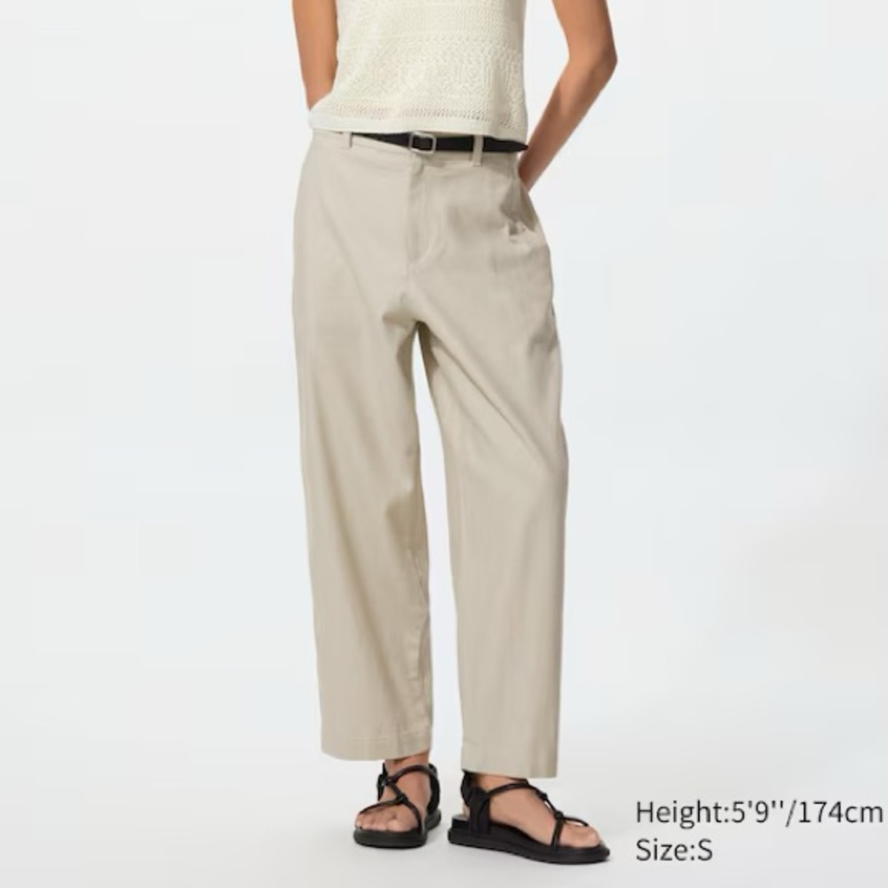 Uniqlo Beige Wide-Leg High-Rise Pants